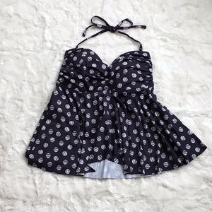 Navy and Wnite Print Tankini Top, Size 12